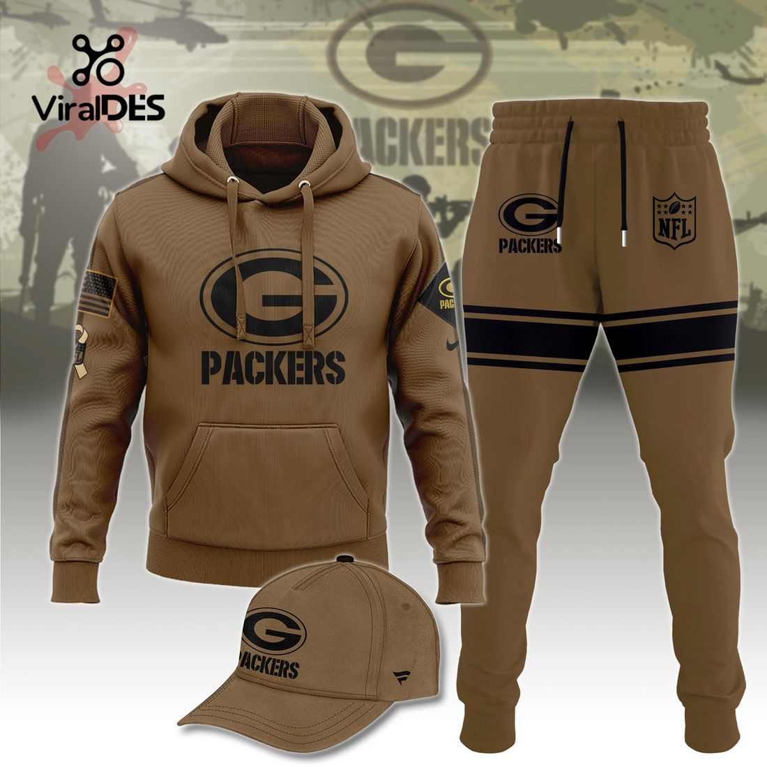 Buildercar - NFL Green Bay Packers Basic Brown Sport Hoodie Sweatpant Tracksuit (Non Cap)