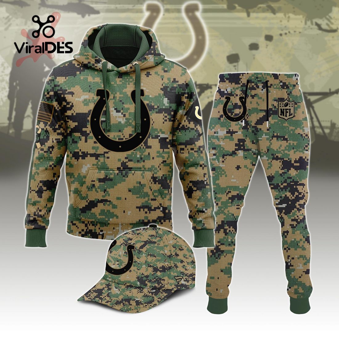 Buildercar - NFL Indianapolis Colts Army Camo Sport Hoodie Sweatpant Tracksuit (Non Cap)