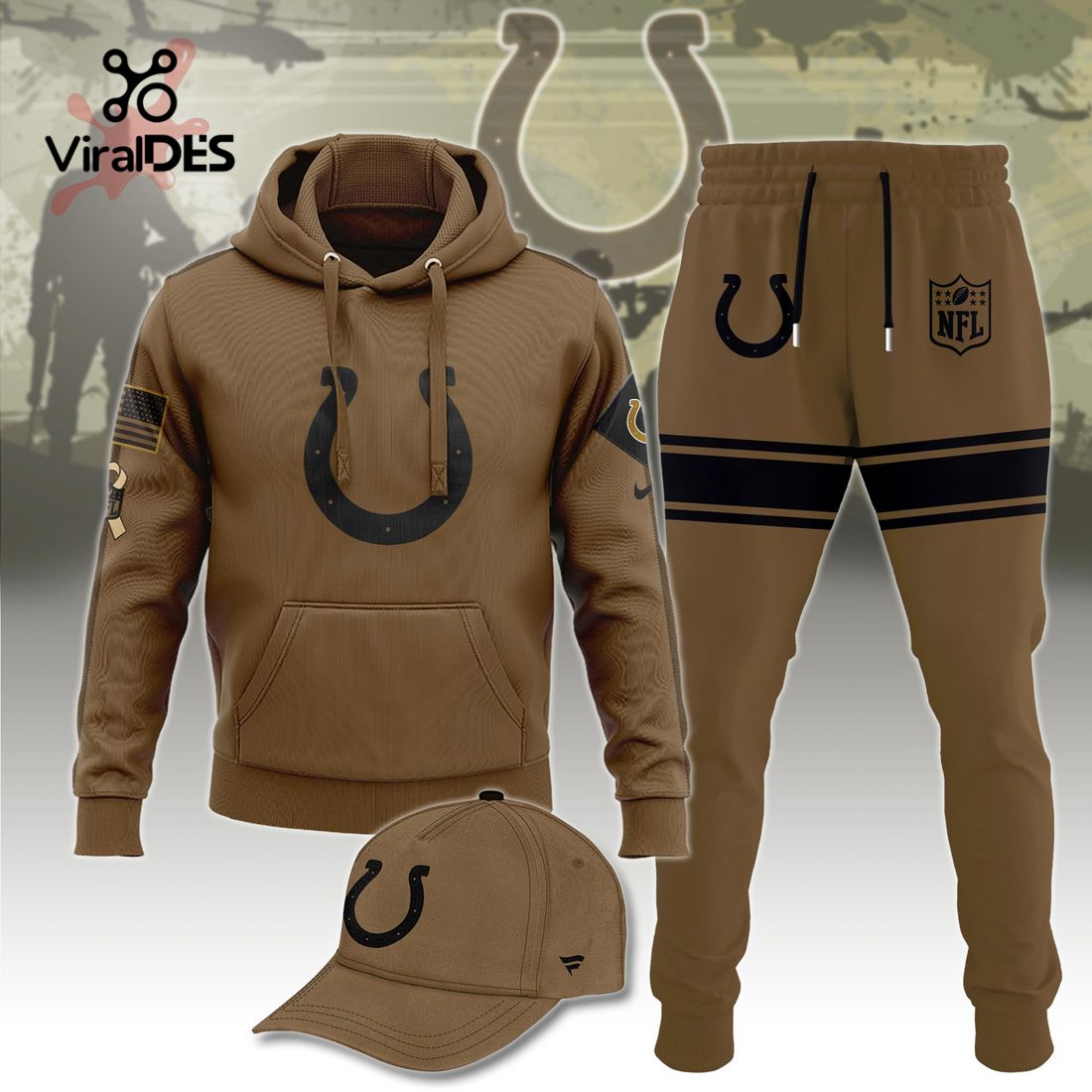 Buildercar - NFL Indianapolis Colts Basic Brown Sport Hoodie Sweatpant Tracksuit (Non Cap)