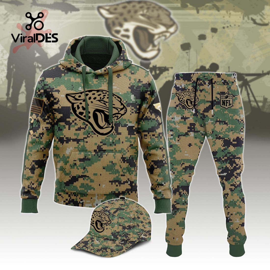 Buildercar - NFL Jacksonville Jaguars Army Camo Sport Hoodie Sweatpant Tracksuit (Non Cap)