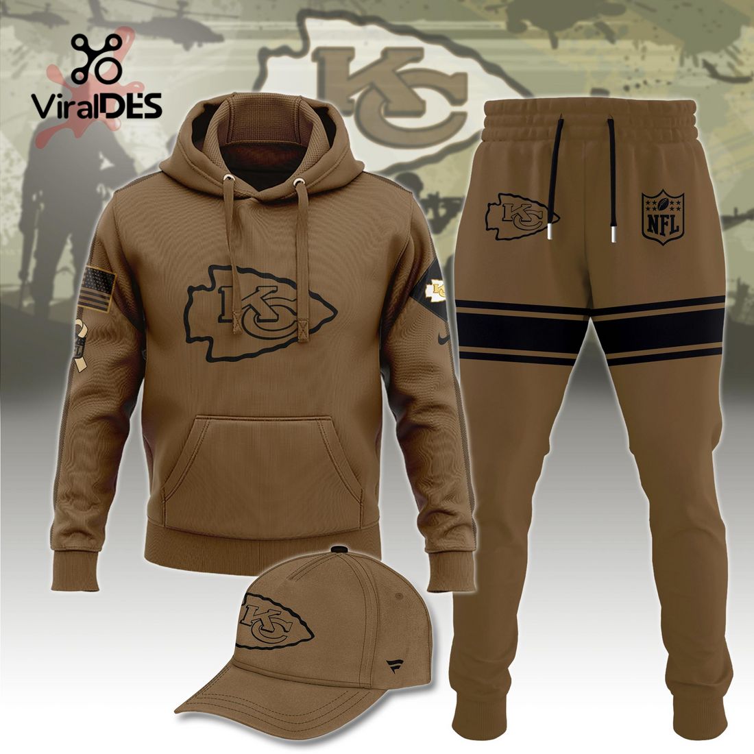 Buildercar - NFL Kansas City Chiefs Basic Brown Sport Hoodie Sweatpant Tracksuit (Non Cap)