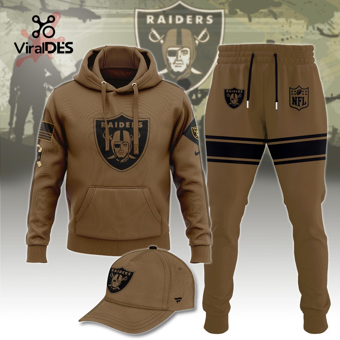 Buildercar - NFL Las Vegas Raiders Basic Brown Sport Hoodie Sweatpant Tracksuit (Non Cap)