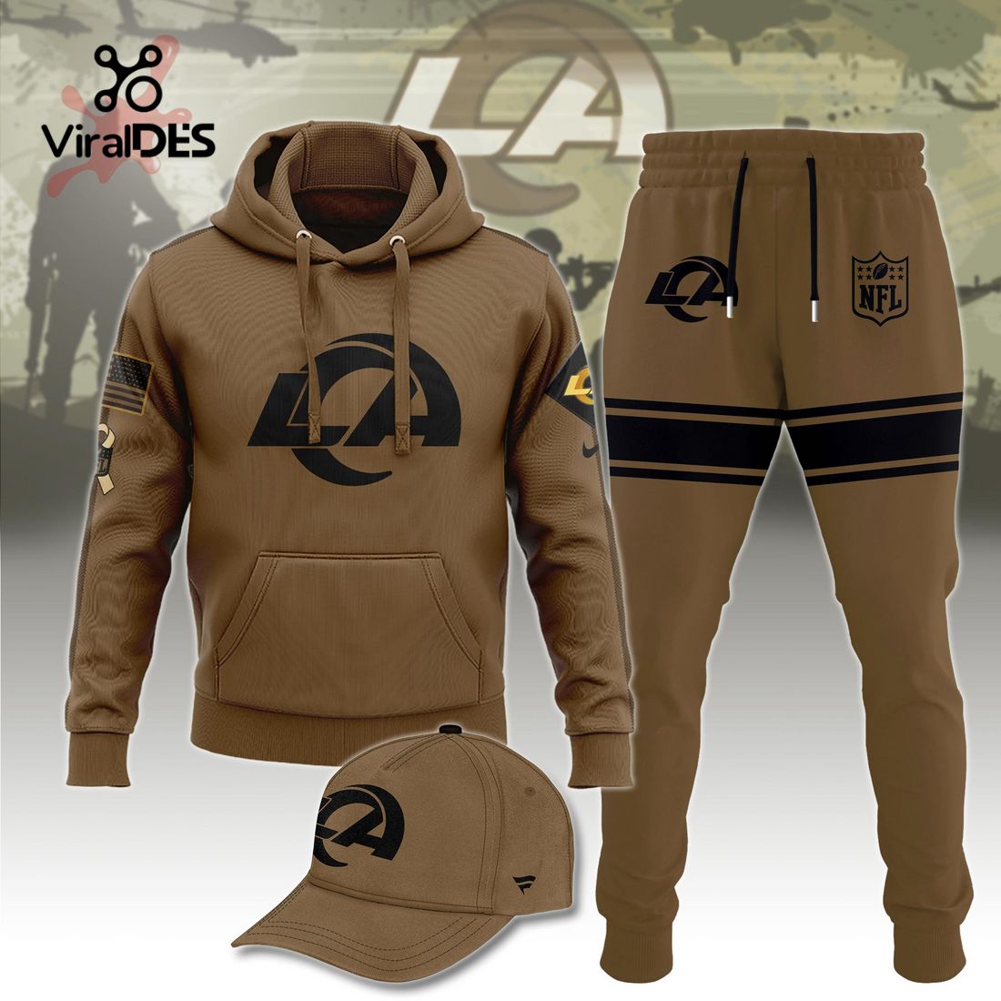 Buildercar - NFL Los Angeles Rams Basic Brown Sport Hoodie Sweatpant Tracksuit (Non Cap)