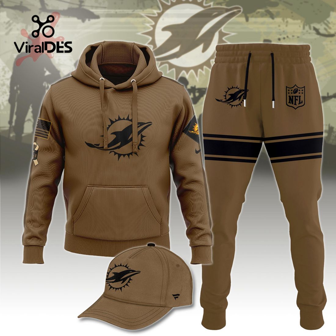 Buildercar - NFL Miami Dolphins Basic Brown Sport Hoodie Sweatpant Tracksuit (Non Cap)