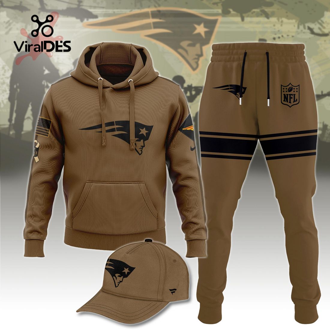 Buildercar - NFL New England Patriots Basic Brown Sport Hoodie Sweatpant Tracksuit (Non Cap)