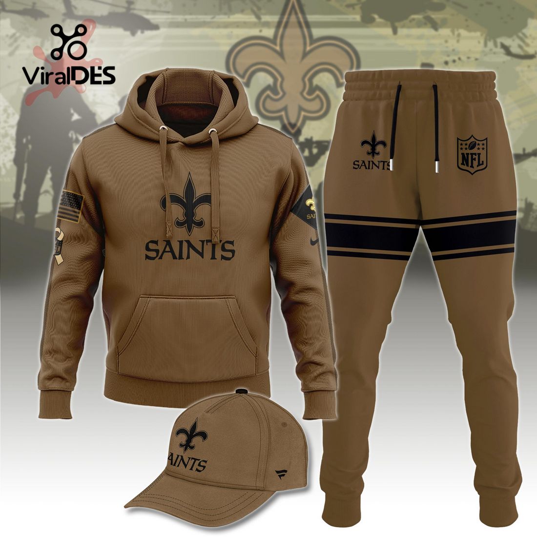 Buildercar - NFL New Orleans Saints Basic Brown Sport Hoodie Sweatpant Tracksuit (Non Cap)