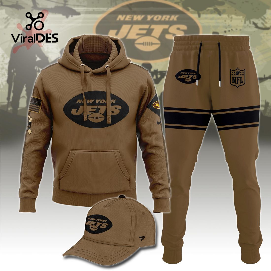 Buildercar - NFL New York Jets Basic Brown Sport Hoodie Sweatpant Tracksuit (Non Cap)