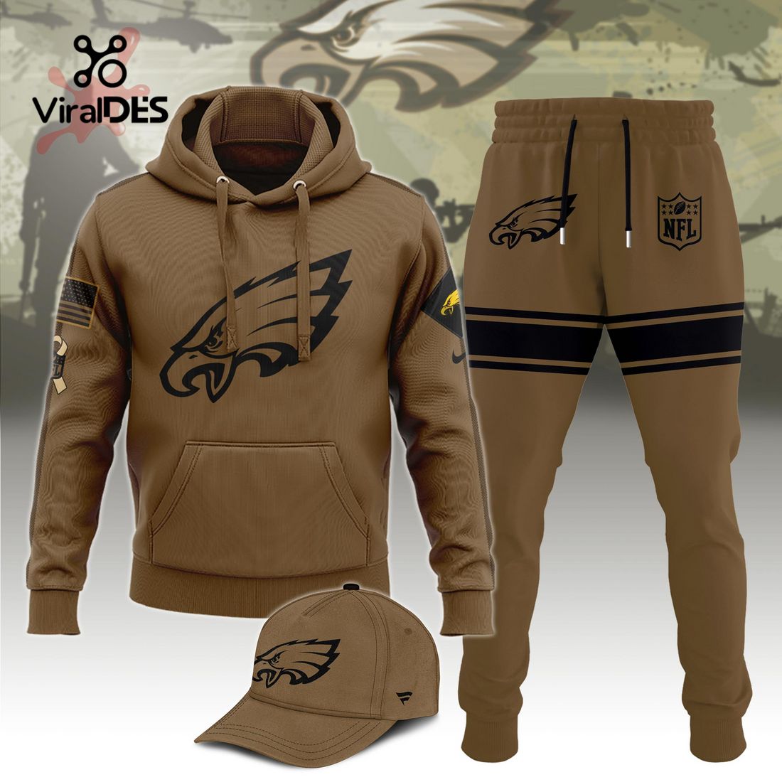 Buildercar - NFL Philadelphia Eagles Basic Brown Sport Hoodie Sweatpant Tracksuit (Non Cap)