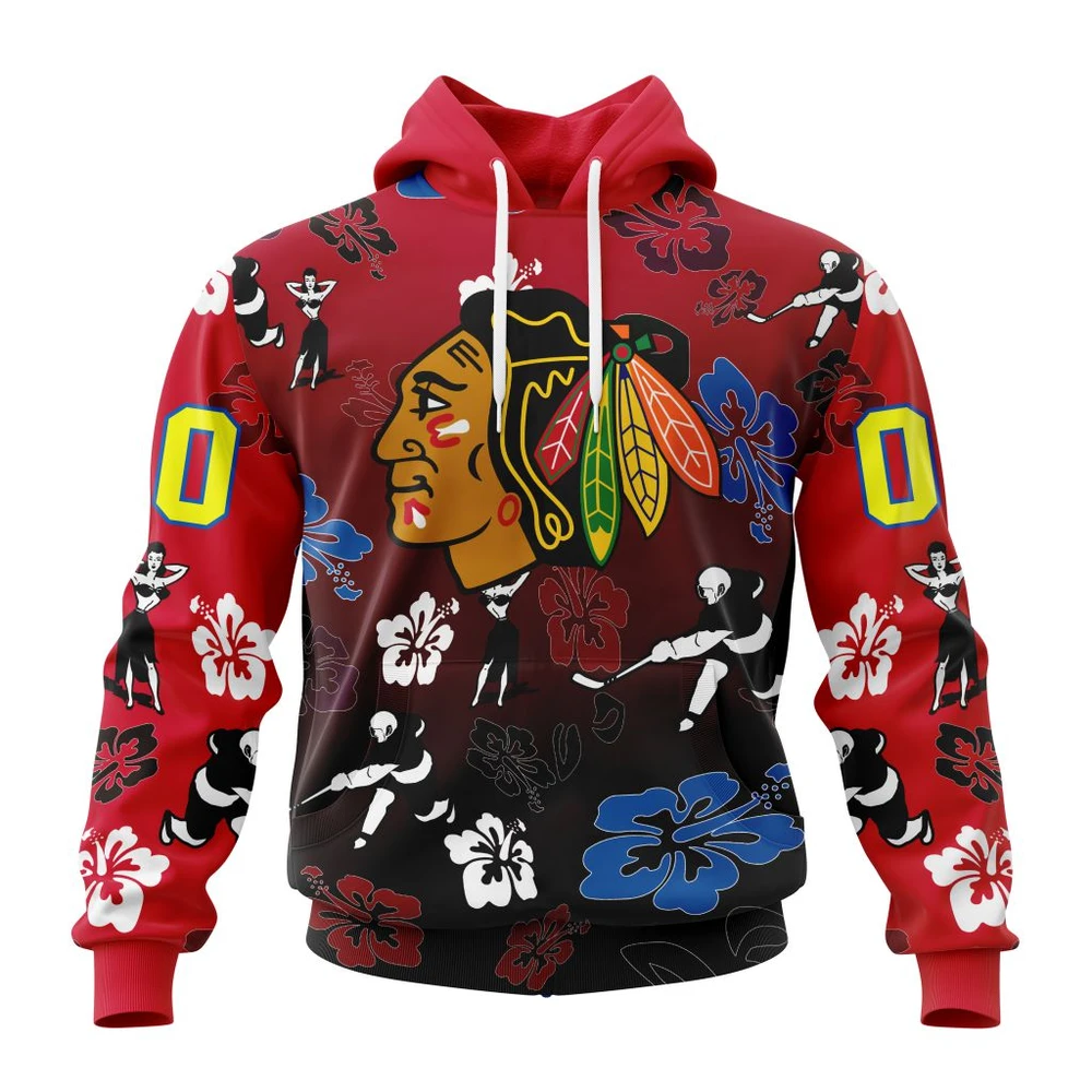 Buildercar - NHL Chicago Blackhawks X Hawaii Design For Hawaiia Custom Name and Number Hoodie