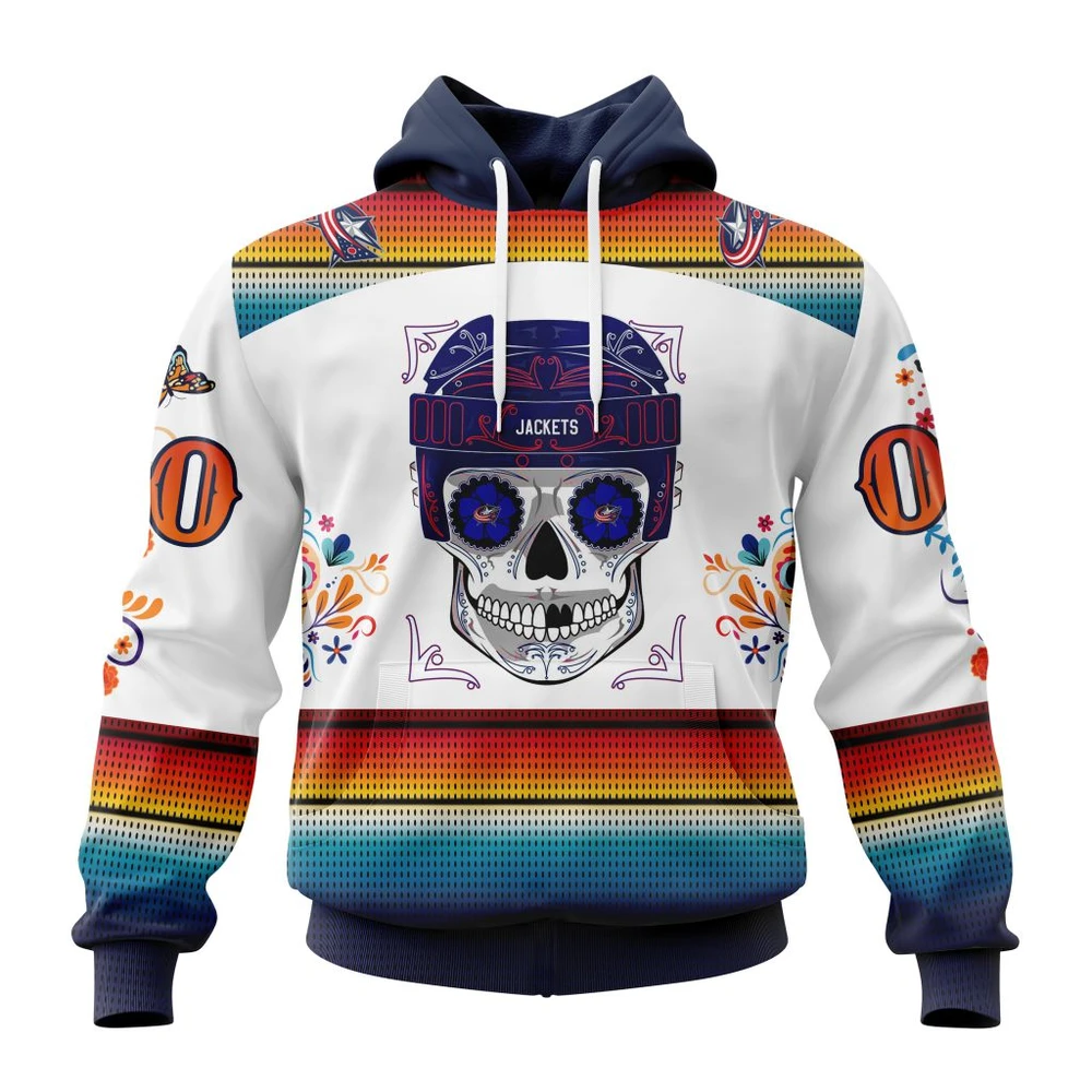 Buildercar - NHL Columbus Blue Jackets Awesome Design For Dia De Los Muertos Custom Name and Number Hoodie