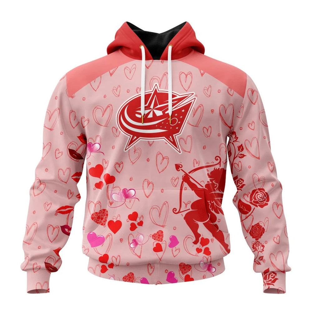 Buildercar - NHL Columbus Blue Jackets Awesome Gift For Valentines Day Custom Name and Number Hoodie Style 292