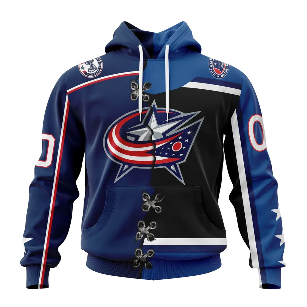 Buildercar - NHL Columbus Blue Jackets Awesome Home Mix Reverse Retro Personalized Kits Custom Name and Number Hoodie