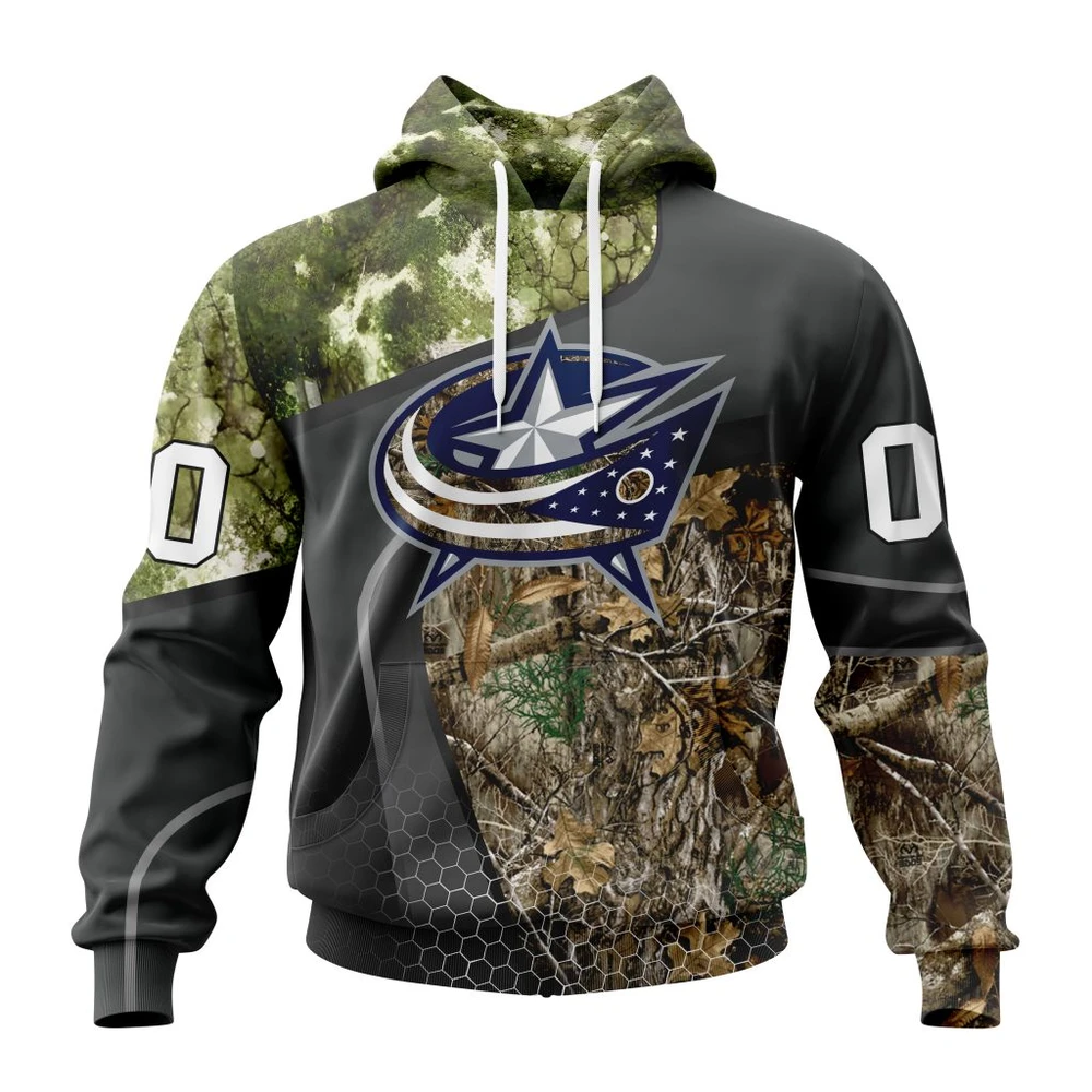 Buildercar - NHL Columbus Blue Jackets Awesome Hunting Camo Design Custom Name and Number Hoodie