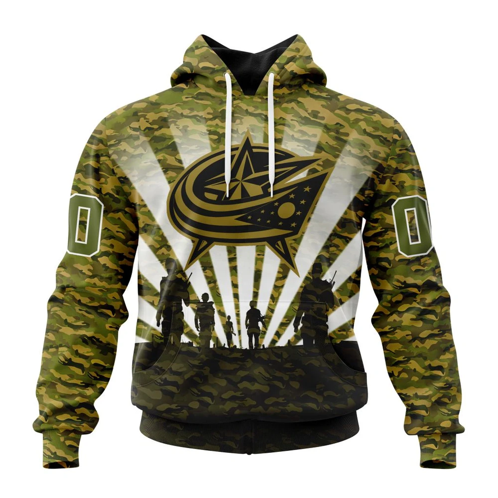 Buildercar - NHL Columbus Blue Jackets Awesome Military Camo Kits For Veterans Day And Rememberance Day Custom Name and Number Hoodie