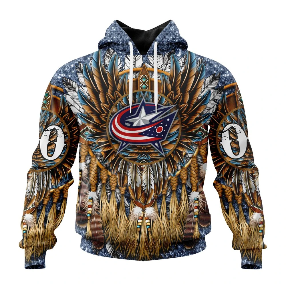 Buildercar - NHL Columbus Blue Jackets Awesome Native Costume Design Custom Name and Number Hoodie Style 454
