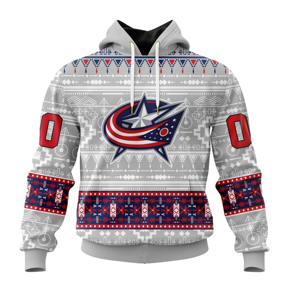 Buildercar - NHL Columbus Blue Jackets Awesome Native Design Custom Name and Number Hoodie