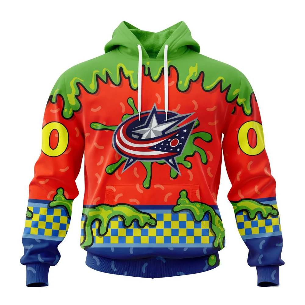 Buildercar - NHL Columbus Blue Jackets Awesome Nickelodeon Design Custom Name and Number Hoodie
