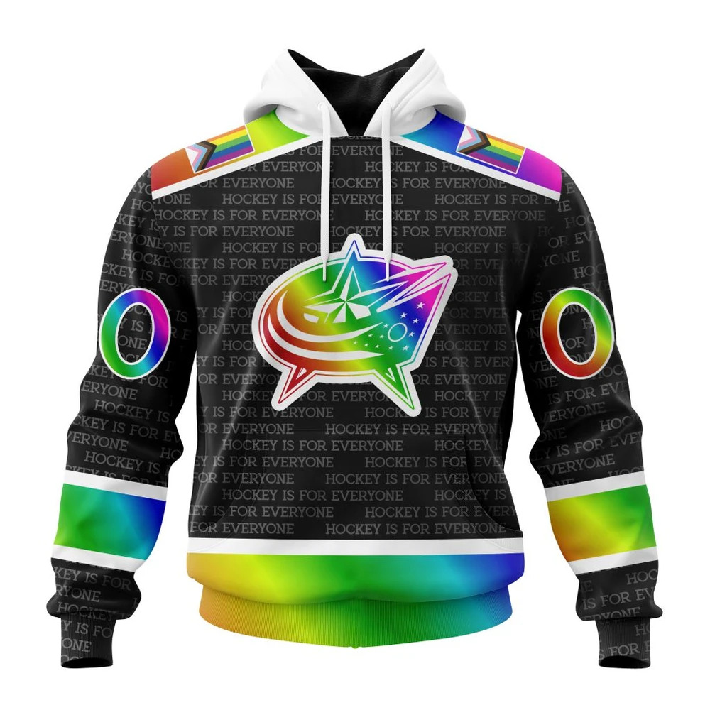 Buildercar - NHL Columbus Blue Jackets Awesome Pride Design Hockey Is For Everyone Custom Name and Number Hoodie