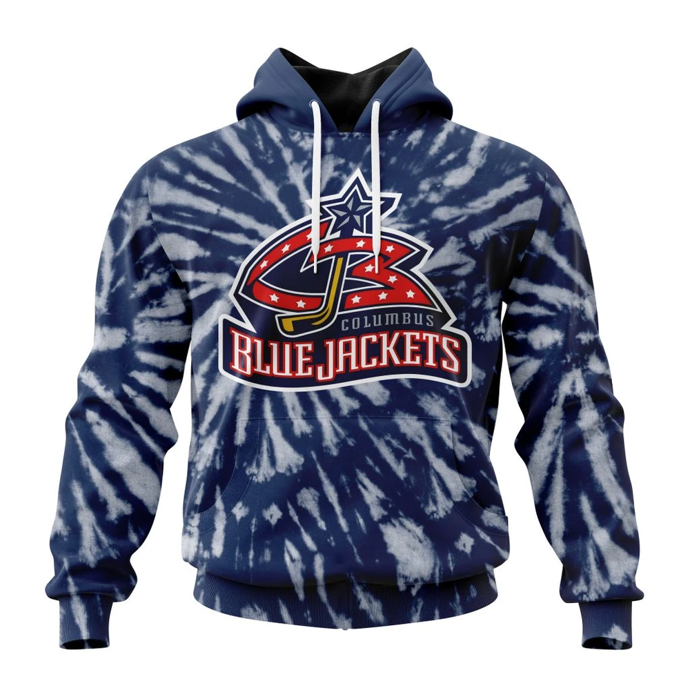 Buildercar - NHL Columbus Blue Jackets Awesome Retro Vintage Tie Dye Custom Name and Number Hoodie