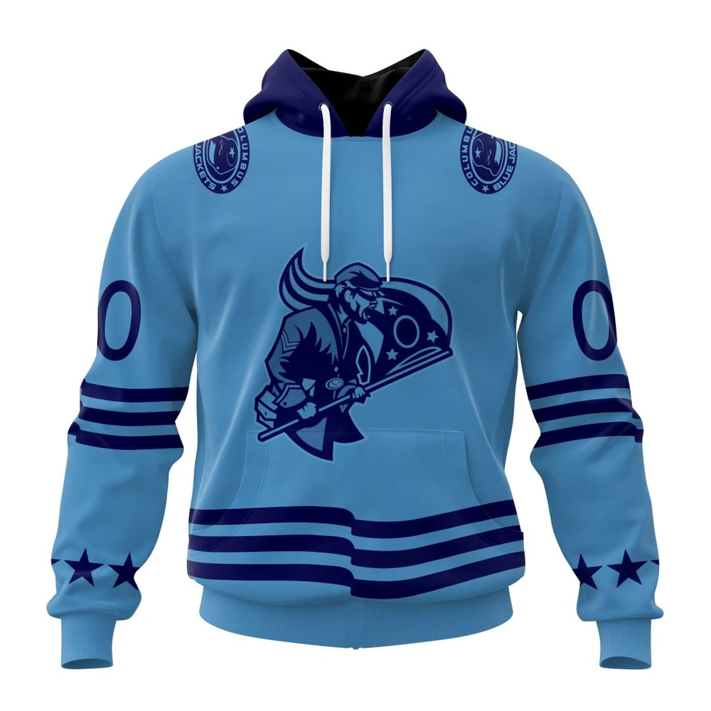 Buildercar - NHL Columbus Blue Jackets Awesome Two-Tone Design Custom Name and Number Hoodie