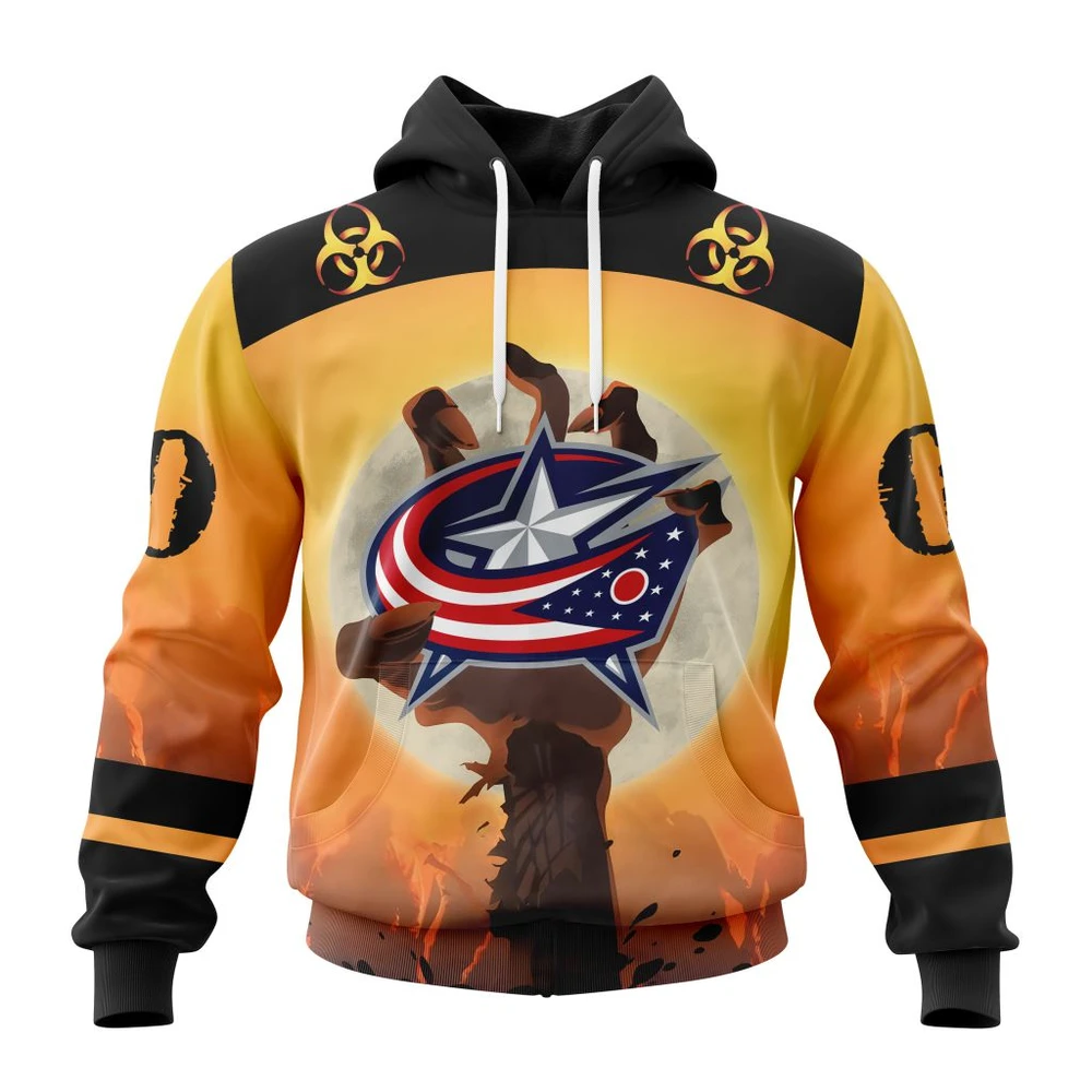 Buildercar - NHL Columbus Blue Jackets Awesome Zombie Design For Halloween Custom Name and Number Hoodie