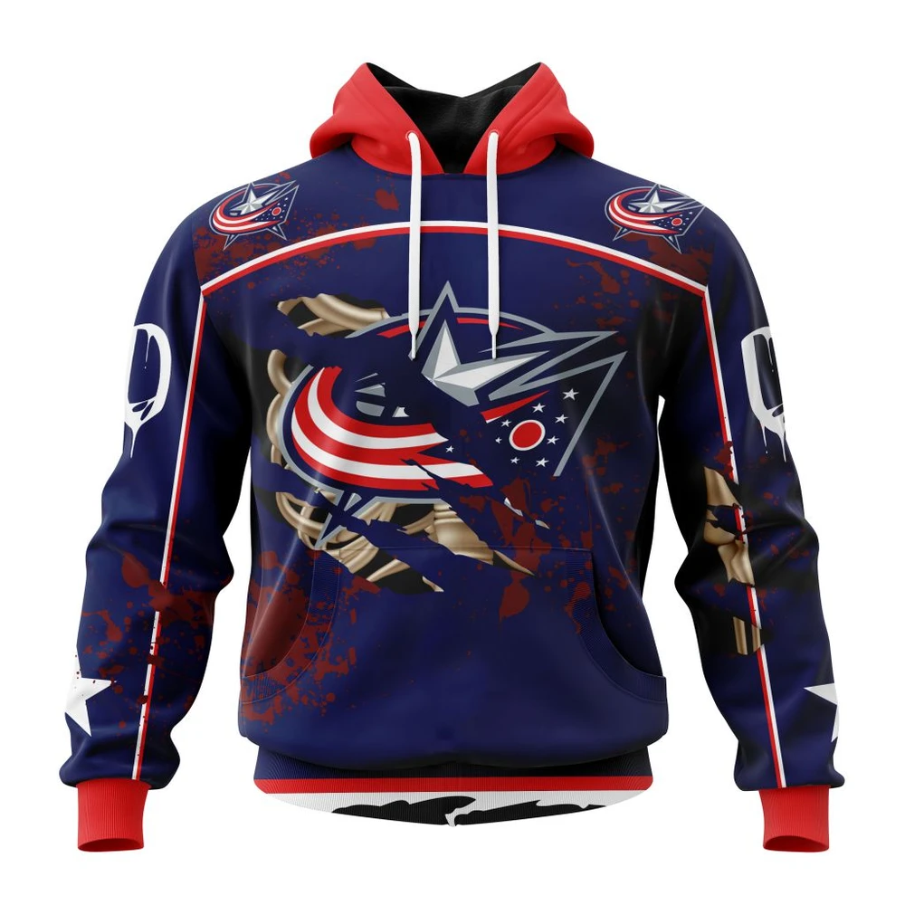 Buildercar - NHL Columbus Blue Jackets Design Jersey With Your Ribs For Halloween Custom Name and Number Hoodie
