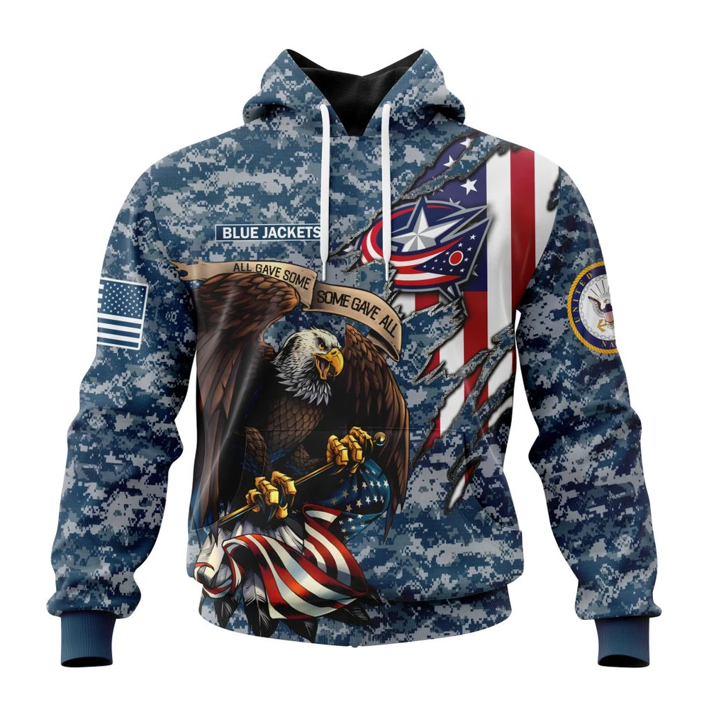 Buildercar - NHL Columbus Blue Jackets Honor Us Navy Veterans Custom Name and Number Hoodie