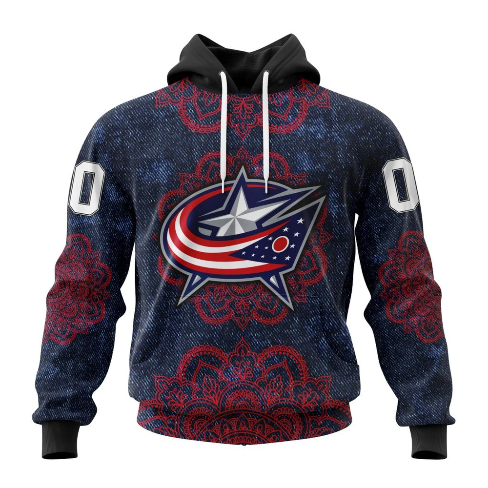 Buildercar - NHL Columbus Blue Jackets Mandala Custom Name and Number Hoodie
