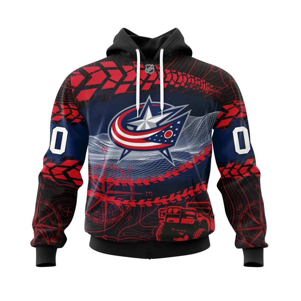 Buildercar - NHL Columbus Blue Jackets Off Road Custom Name and Number Hoodie