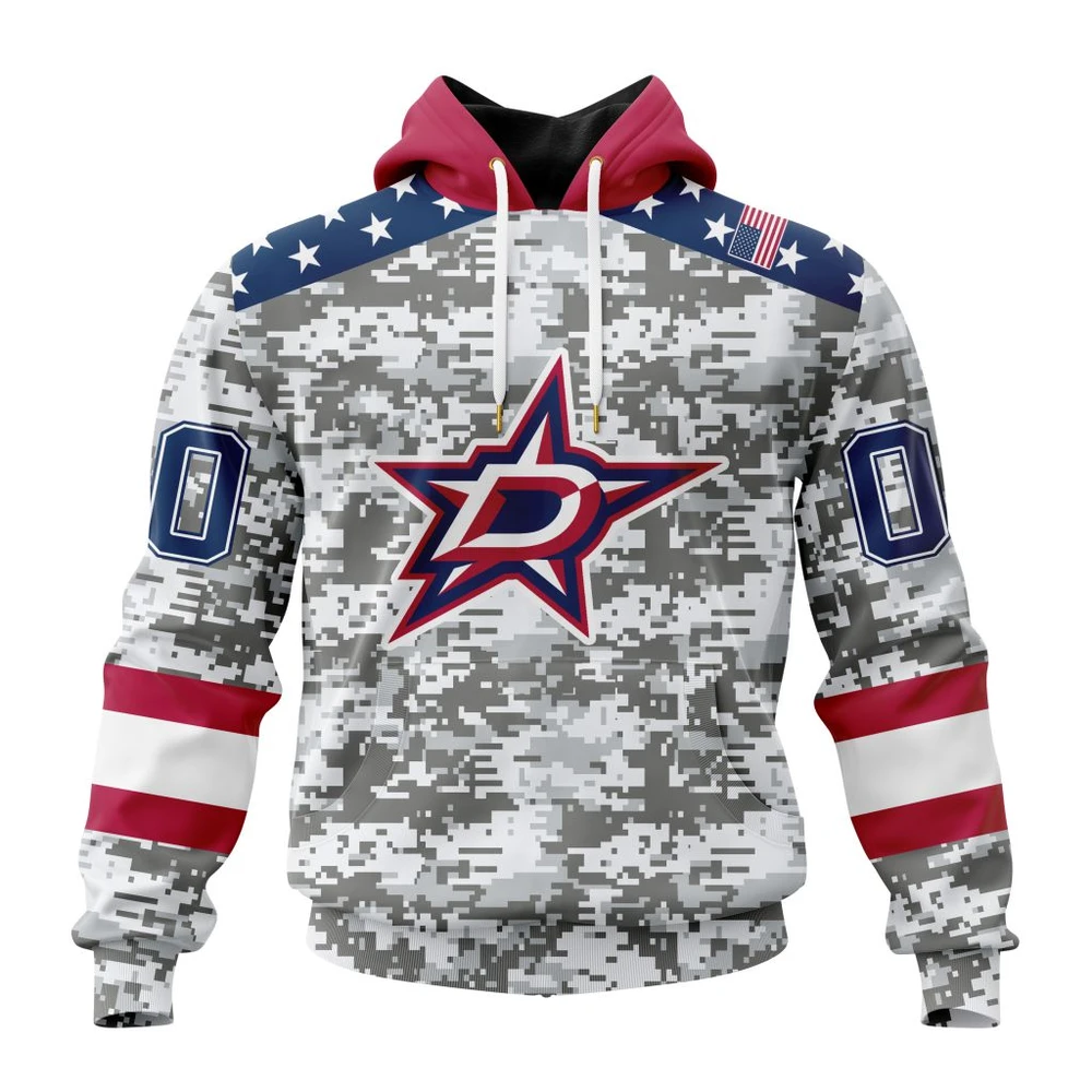 Buildercar - NHL Dallas Stars Awesome Camo Design For Veterans Day Custom Name and Number Hoodie Style 193