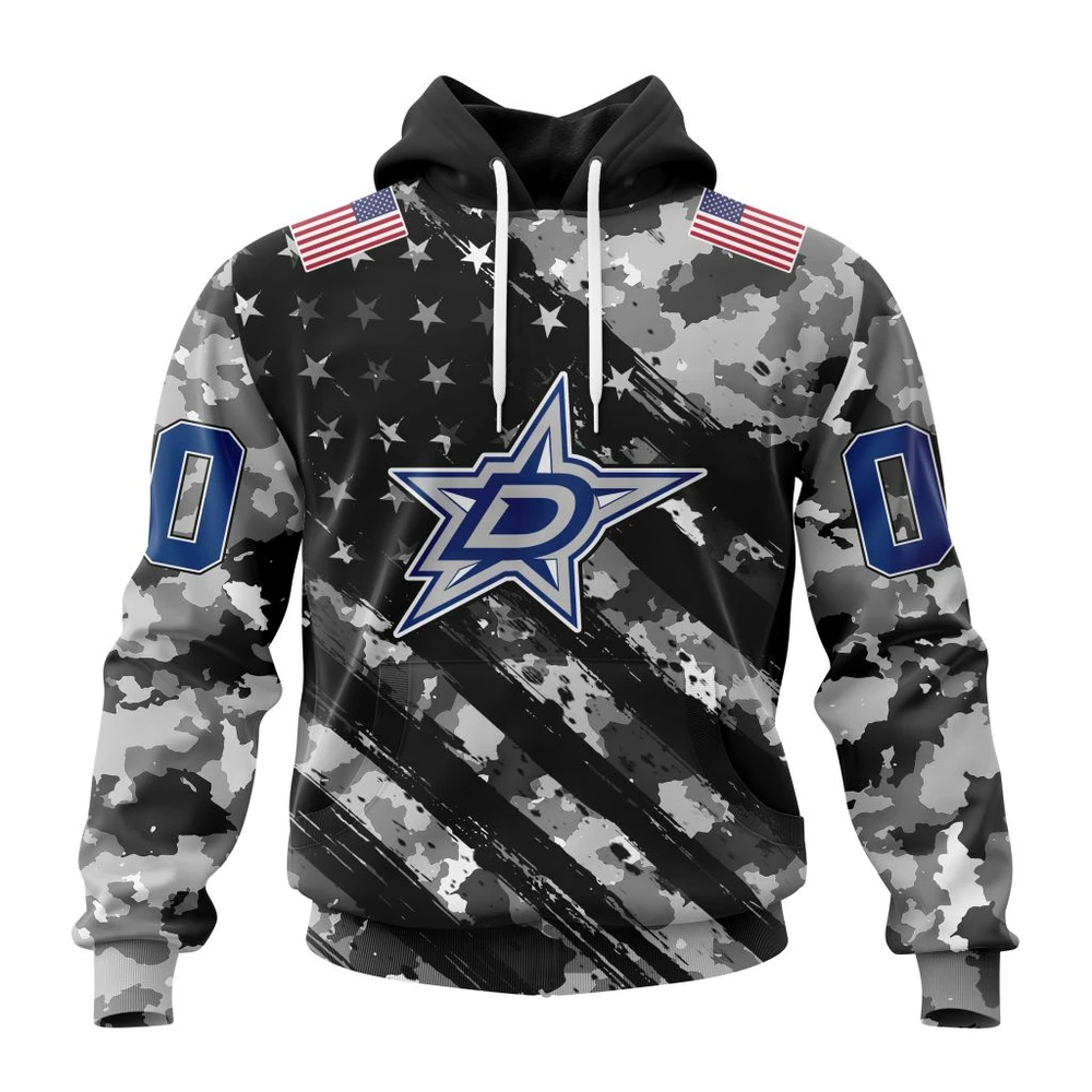 Buildercar - NHL Dallas Stars Awesome Camo Military Design Custom Name and Number Hoodie