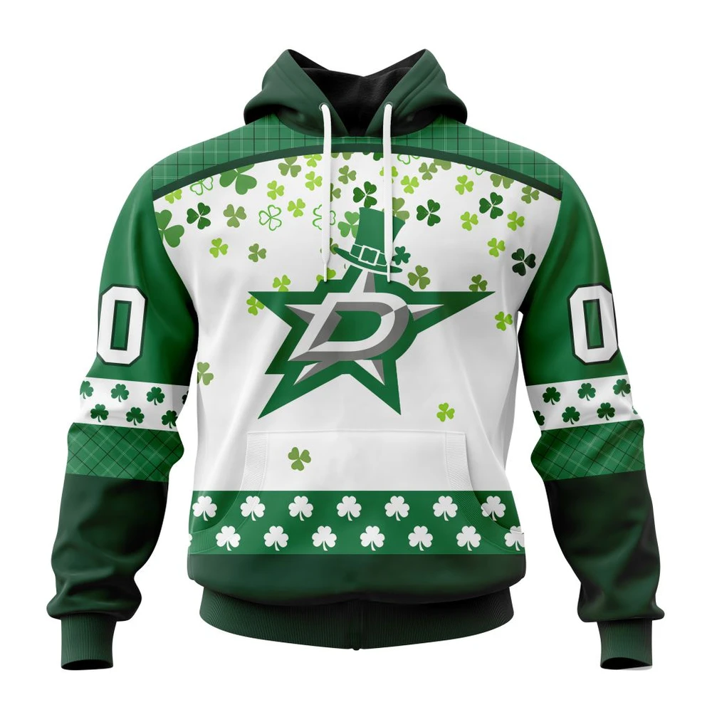Buildercar - NHL Dallas Stars Awesome Design For St. Patrick Day Custom Name and Number Hoodie