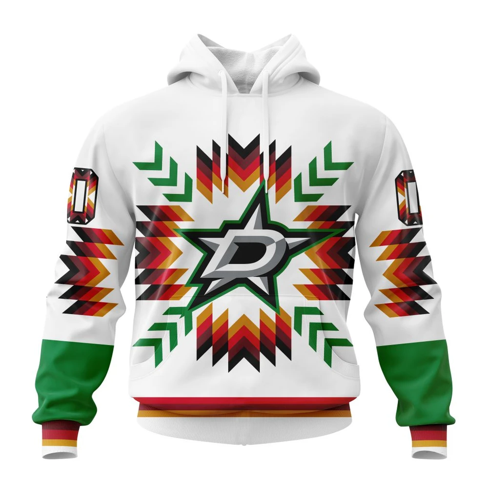 Buildercar - NHL Dallas Stars Awesome Design With Native Pattern Custom Name and Number Hoodie Style 132
