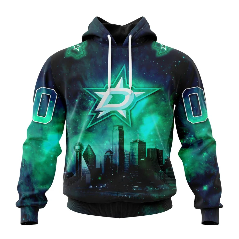 Buildercar - NHL Dallas Stars Awesome Design With Night Sky Galaxy Custom Name and Number Hoodie