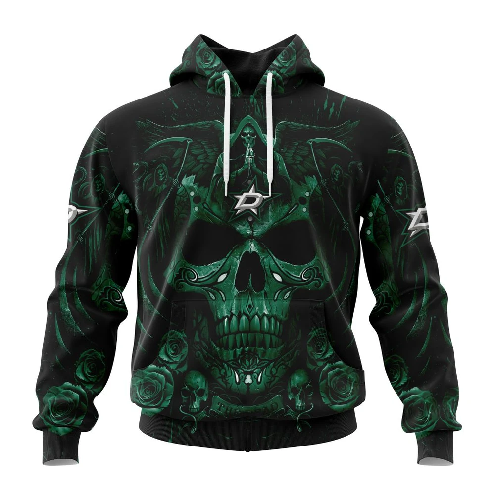 Buildercar - NHL Dallas Stars Awesome Design With Skull Art Custom Name and Number Hoodie