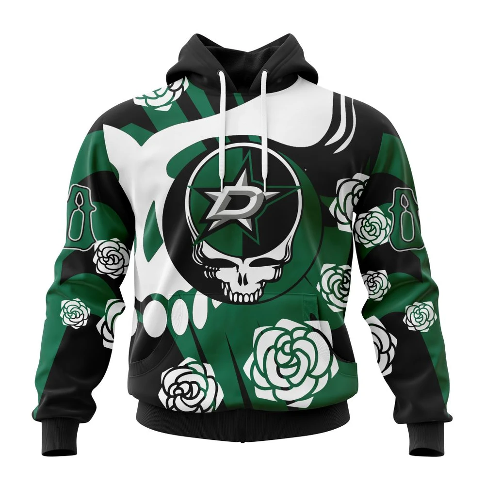 Buildercar - NHL Dallas Stars Awesome Grateful Dead Design Custom Name and Number Hoodie Style 100