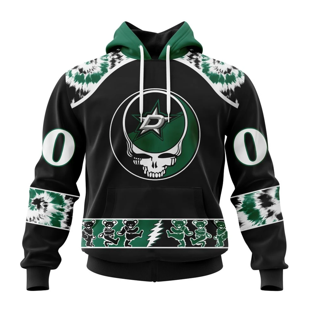 Buildercar - NHL Dallas Stars Awesome Grateful Dead Design Custom Name and Number Hoodie Style 48