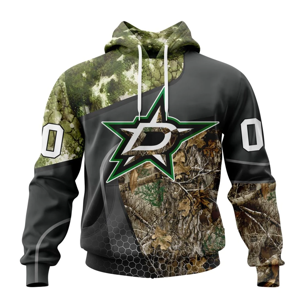 Buildercar - NHL Dallas Stars Awesome Hunting Camo Design Custom Name and Number Hoodie