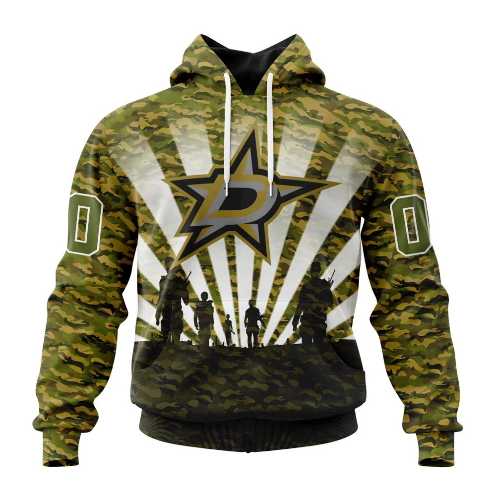 Buildercar - NHL Dallas Stars Awesome Military Camo Kits For Veterans Day And Rememberance Day Custom Name and Number Hoodie