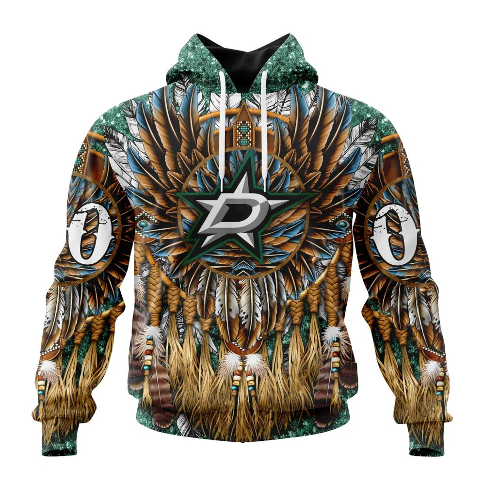 Buildercar - NHL Dallas Stars Awesome Native Costume Design Custom Name and Number Hoodie Style 451