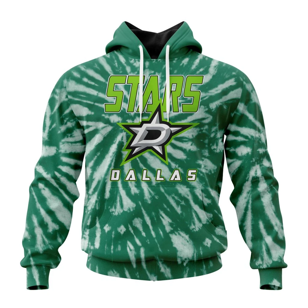 Buildercar - NHL Dallas Stars Awesome Retro Vintage Tie Dye Custom Name and Number Hoodie