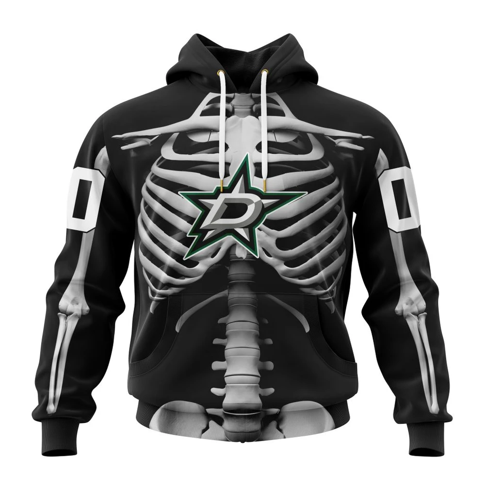 Buildercar - NHL Dallas Stars Awesome Skeleton Costume For Halloween Custom Name and Number Hoodie