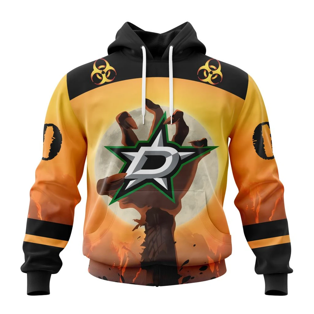 Buildercar - NHL Dallas Stars Awesome Zombie Design For Halloween Custom Name and Number Hoodie
