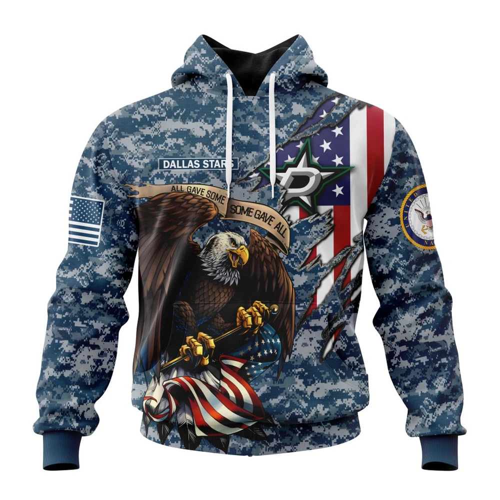 Buildercar - NHL Dallas Stars Honor Us Navy Veterans Custom Name and Number Hoodie