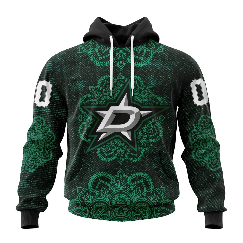 Buildercar - NHL Dallas Stars Mandala Custom Name and Number Hoodie