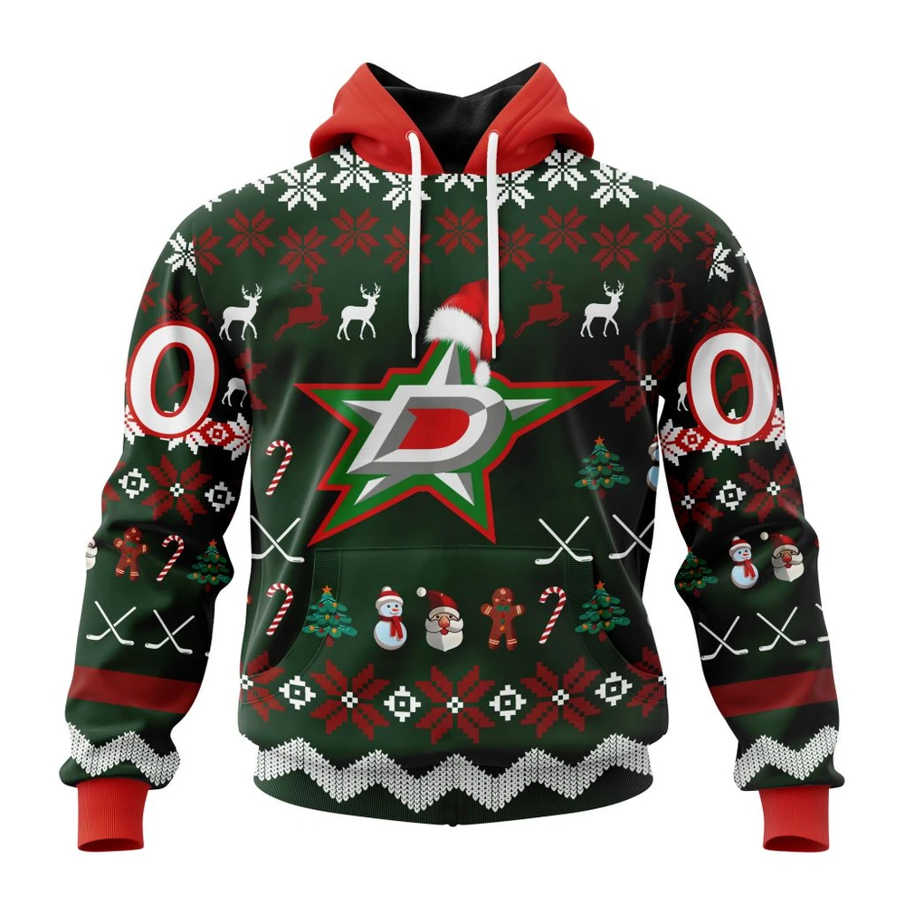 Buildercar - NHL Dallas Stars Unisex Christmas Is Coming Custom Name and Number Hoodie Style 222