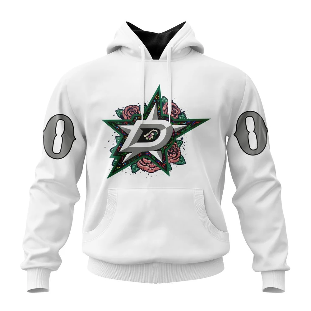 Buildercar - NHL Dallas Stars Unisex Kits Dia De Muertos Custom Name and Number Hoodie
