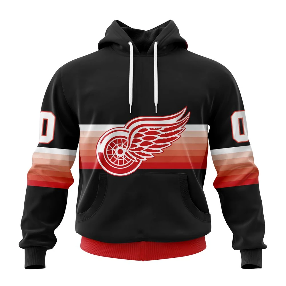 Buildercar - NHL Detroit Red Wings Awesome Black And Gradient Design Custom Name and Number Hoodie