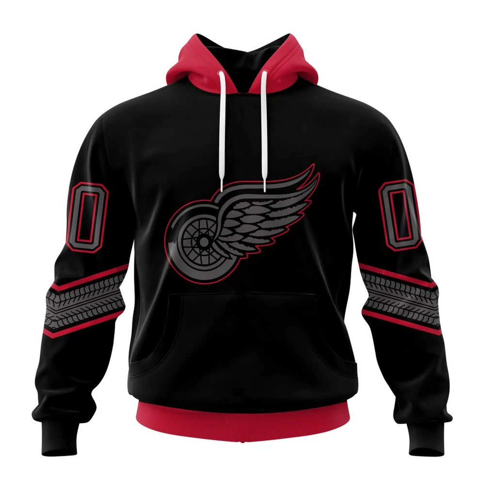 Buildercar - NHL Detroit Red Wings Awesome Blackout Design Custom Name and Number Hoodie