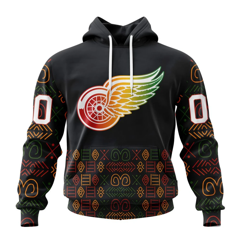 Buildercar - NHL Detroit Red Wings Awesome Design For Black History Month Custom Name and Number Hoodie